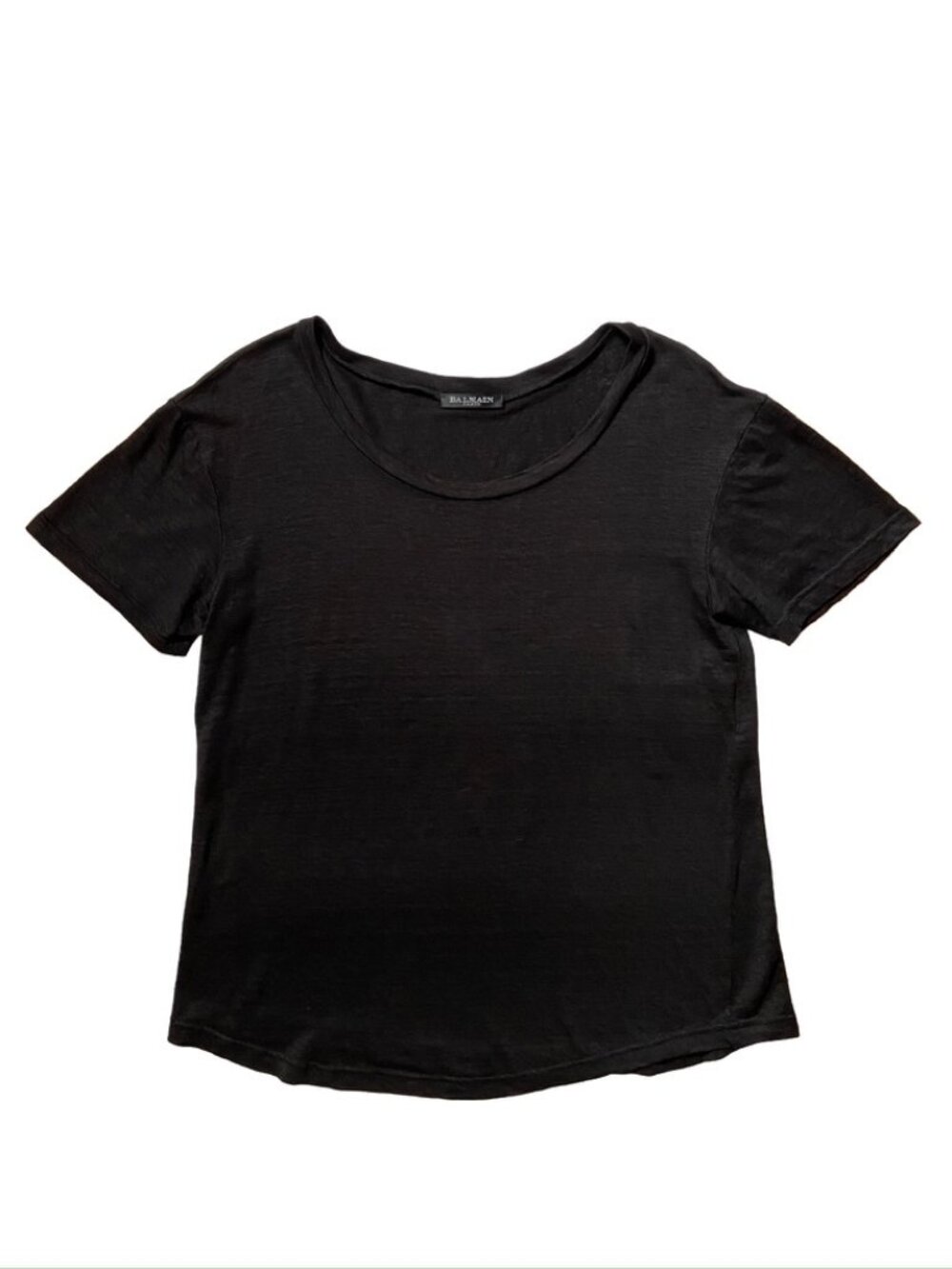 BALMAIN PARIS BLACK LINEN ROCKER T-SHIRT 38 FR 6 US